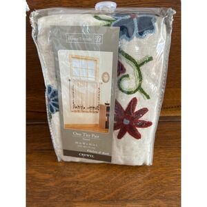 HomeTrends Crewel One Tier Pair Natural Linen Blend Floral Embroidered Curtains